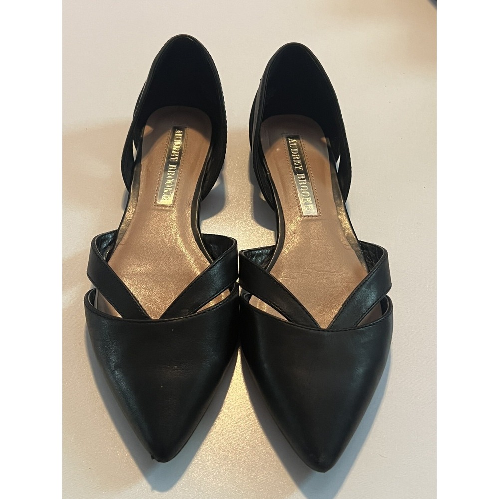 Audrey Brooke Women's Flats Size 6.5 Black Pointed Toe Nary-AB Slip-on Leather